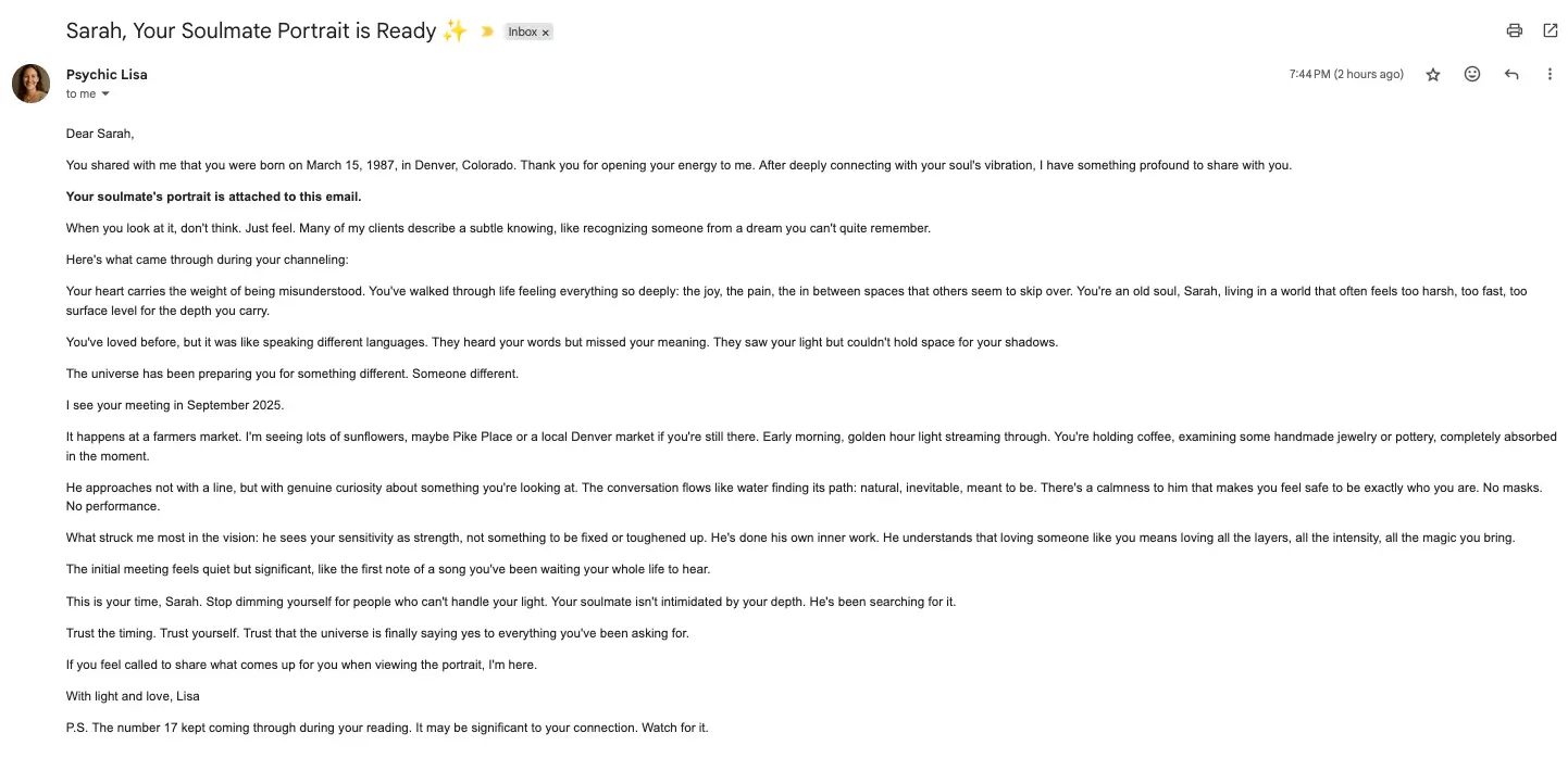 Example email with reading
